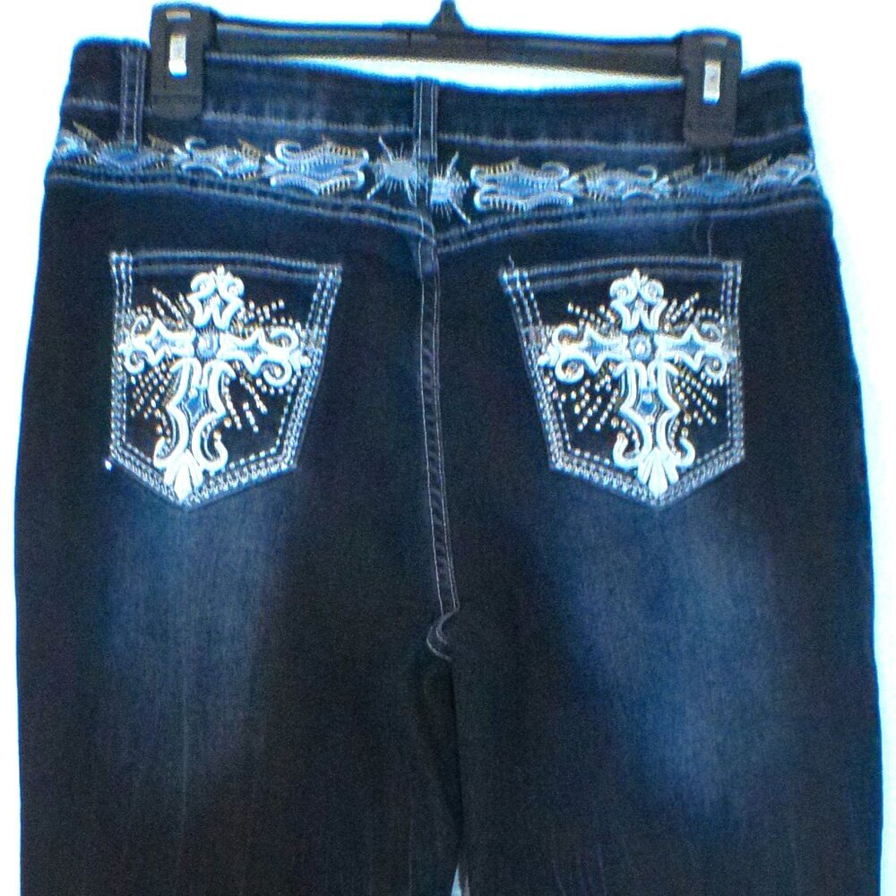 Women’s Embellished Pocket Bootcut Jeans Dark Wash Size Large